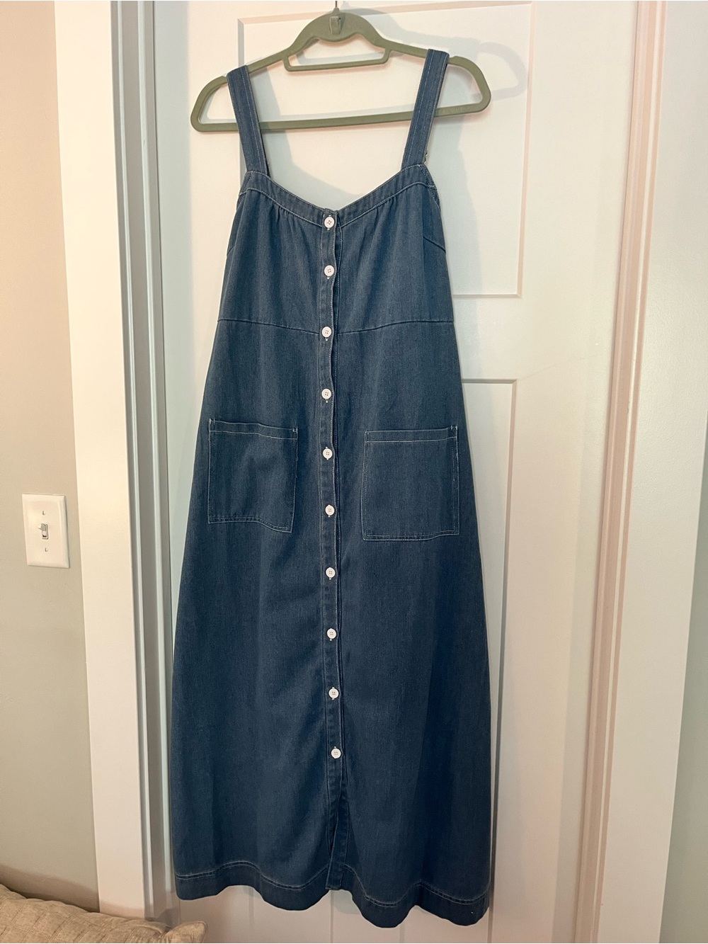 Petal & Pup Dark Blue Denim Button-Front Midi Dress